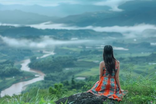 郊外旅游美丽女孩背影摄影图下载至来源处