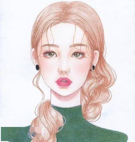 精致细腻的彩铅少女头像插画,清新治愈