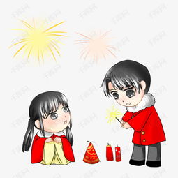 手绘少年少女放烟花素材图片免费下载高清psd千库网图片编号11428432