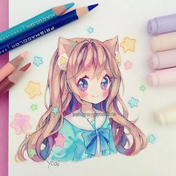 分享一组可爱的美少女头像马克笔手绘插画,萌萌少女心