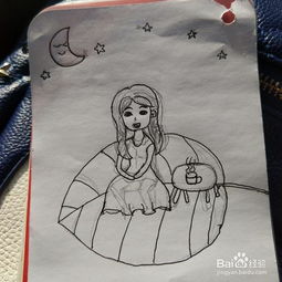小清新简笔画叶子上的女孩