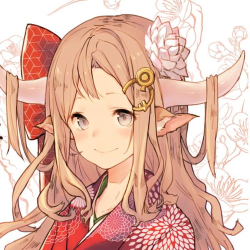 二次元动漫女头像身穿华丽和服,容光照人的花季少女