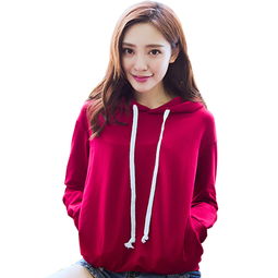 哚卡旗舰店哚卡红色春秋款连帽卫衣女套头韩版宽松显瘦运动休闲长袖学生外套简单网www.j.cn