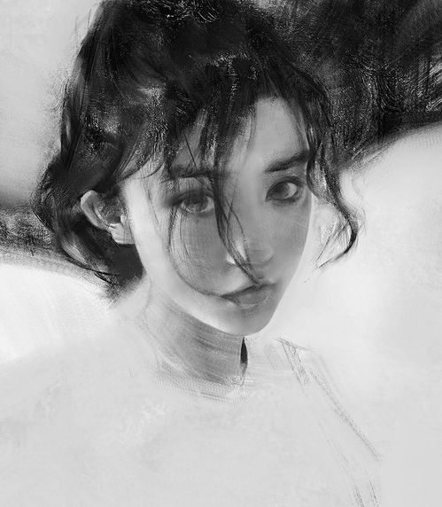 简洁勾画出女性面部的轮廓美感数位板绘厚涂素描头像手稿