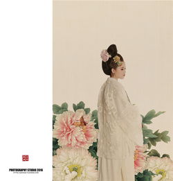 古风工笔画摄影作品簪花仕女白牡丹