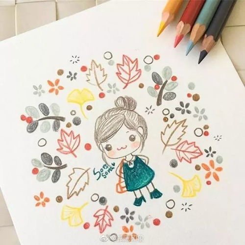 超萌的一组彩铅简笔画小女孩和小动物