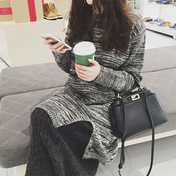 中长款开叉花线套头毛衣女士韩国长款毛衣裙堆糖,美图壁纸兴趣社区