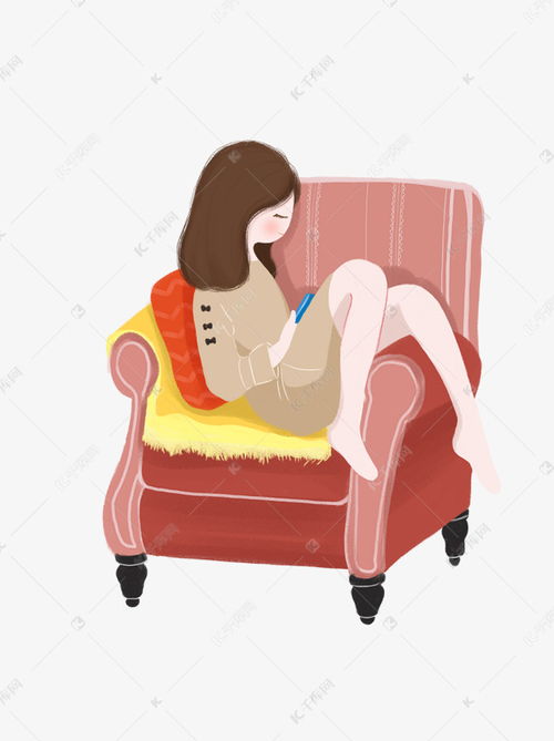 彩绘坐在沙发上的小女孩插画设计素材图片免费下载千库网