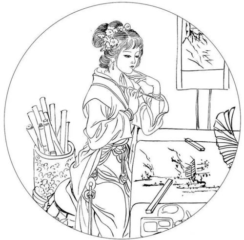书画联盟丨圆面白描画稿