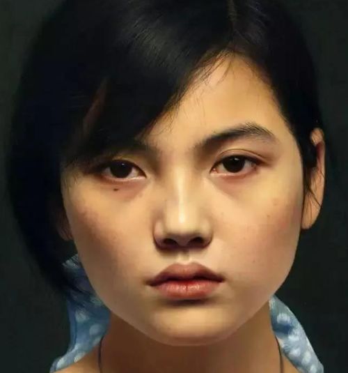 油画头像女生冷军