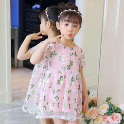 夏季新款女童童装中大童花朵绿叶连衣裙纱裙zl044