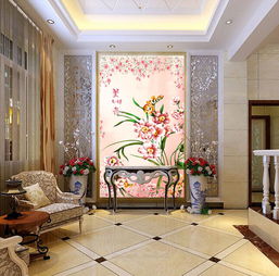 复古樱花电视背景墙玄关装饰画图片素材效果图下载动物花鸟玄关大全中式玄关编号13623200