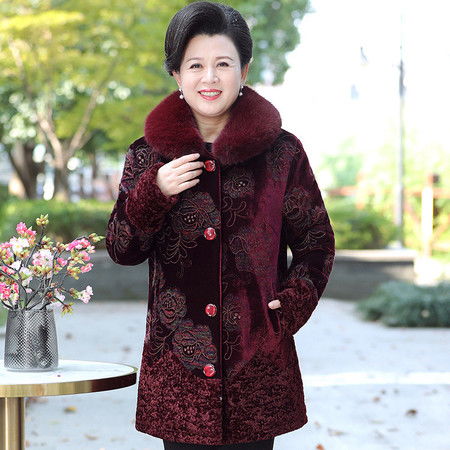 洋湖轩榭奶奶秋冬装毛呢棉外套老年人女老太太衣服加肥加大码妈妈呢子上衣a