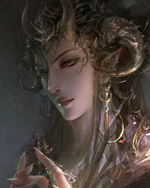 cg插画手绘扉页彩绘壁纸游戏美人美女