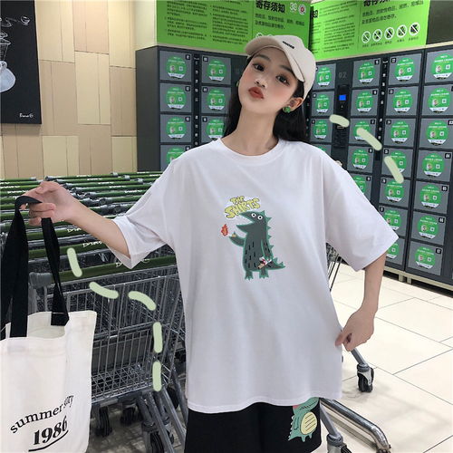 韩版新款宽松bf港风慵懒风少女上衣简约ulzzang学生ins潮短袖amm福卡商城