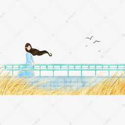 秋天的芦苇与女孩小清新插画素材图片免费下载千库网