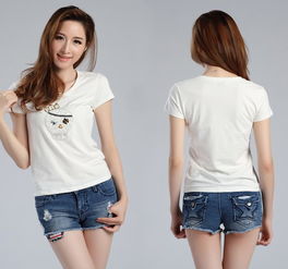 zc2012夏季新款女装纯色甜美修身卡通图案圆领短袖亮片针织t恤c23070