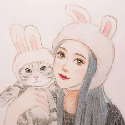手绘抱猫女头.精致.唯美.意境.原女生头像我要个性网
