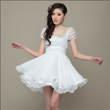 2012夏装新品淑女波西米亚娃娃领高腰蓬蓬裙短袖雪纺连衣