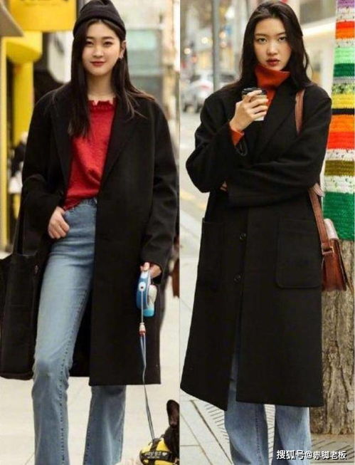 冬天穿黑色大衣显老气韩国女生这样穿就很好看,时髦又提气质