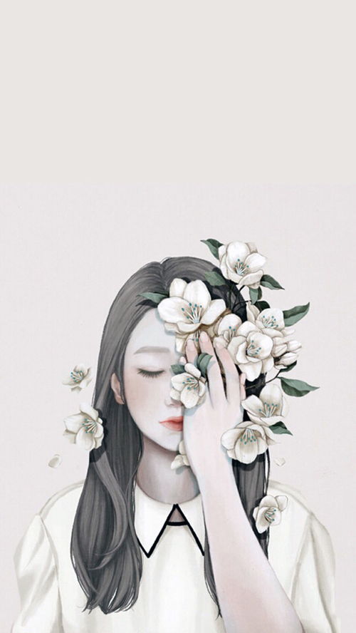 手绘唯美长发女生花苹果手机高清壁纸1080x1920爱思助手