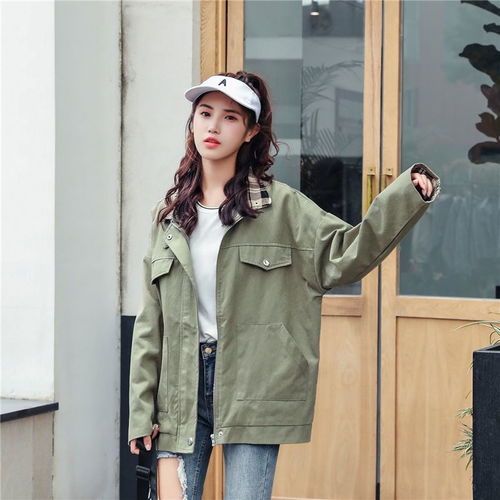 秋季新款ins外套女韩版宽松bf工装夹克原宿风格子拼接立领棒球服