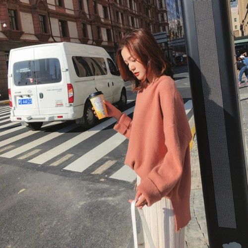 慵懒风套头毛衣女秋冬2020新款宽松韩版ins风学生中长款针织衫厚