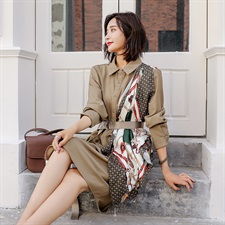 时尚舒适翻领拼接连衣裙舒适潮流个性气质优雅淑女