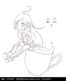 杯子和女孩卡通手绘线稿图片免费下载编号3701956红动网