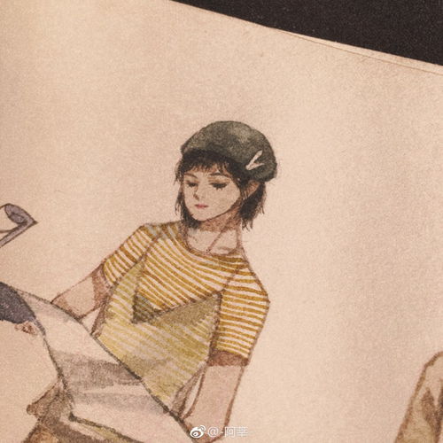 复古小清新色调美女水彩画,颜值很高,而且气质绝佳