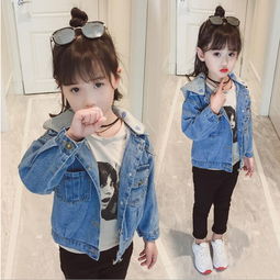 童外套2018秋季女童新款韩版儿童中大童灰色带帽牛仔上衣