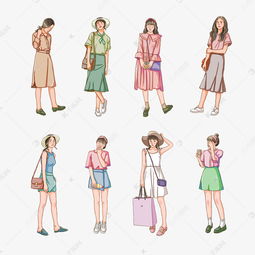 夏日穿搭手绘卡通女孩子们素材图片免费下载千库网