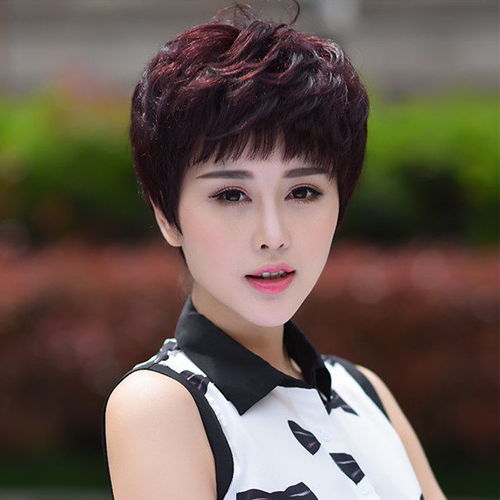假发女短发bobo头斜刘海短卷中老年遮白发假发套妈妈发时尚全头套