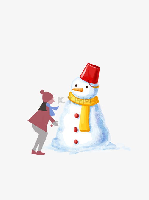 冬季小女孩堆雪人清新唯美设计可商用元素素材图片免费下载千库网