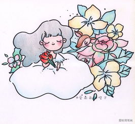 花与少女小女孩简笔画图片