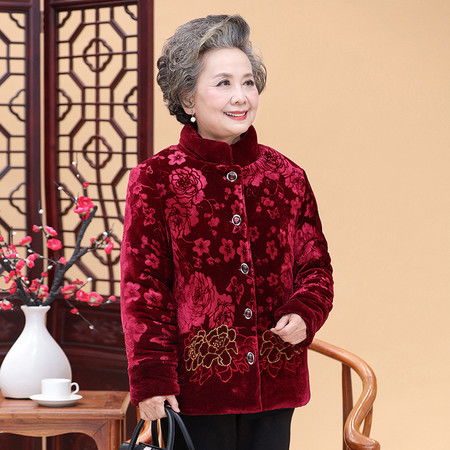 冬季新款妈妈装外套中老年女装加绒棉衣奶奶老人衣服女老太太棉袄