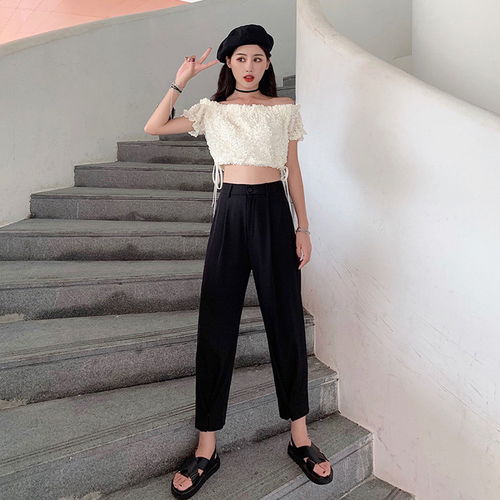 港风西装裤女夏薄款垂感阔腿宽松显瘦高腰休闲裤子