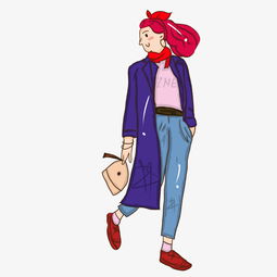 拿包少女手绘插图psd源文件图片素材其他格式下载装饰图案大全