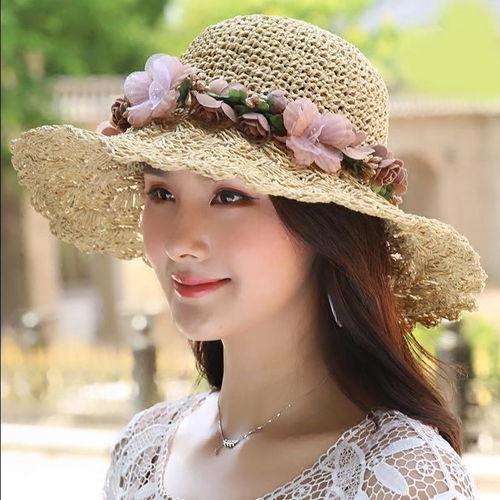 帽子女夏天韩版潮编织草帽小清新太阳帽大沿出游遮阳帽海边沙滩帽