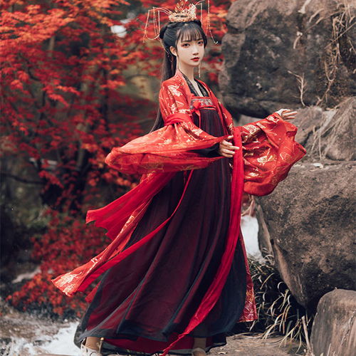 汉服女襦裙齐胸广袖仙气飘逸古风樱花渐变烫金大袖衫学生古装超仙