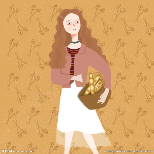 面包屋少女手绘插画图片