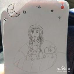 小清新简笔画叶子上的女孩