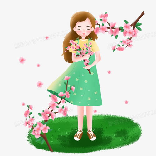 手绘卡通唯美的春天女孩捧着桃花png图片素材免费下载psd格式45004500像素熊猫办公