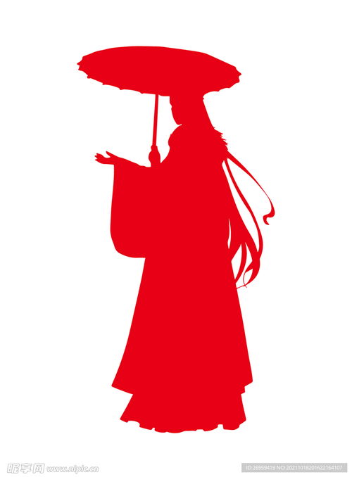 古风打伞美女黑白剪影设计图