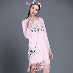miuco专注欧美快时尚miuco2015欧美秋季新款女装钉珠卡通印花麂皮绒显瘦流苏连衣裙简单网www.j.cn
