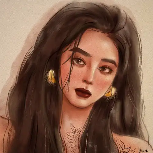 复古头像女生手绘头像图层