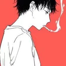 红色背景男生叼着烟的动漫图片