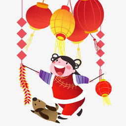 新年手拿鞭炮的小女孩插画图片素材其他格式下载动漫人物大全