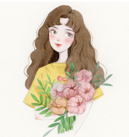 水彩手绘可爱哒动漫女孩