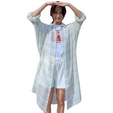 长袖衬衫防晒衣中长款开衫bf风格子衬衣女2020新款